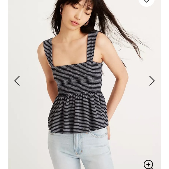 Texture and Thread Smocked Peplum Top Stripe - Picture 1 of 6